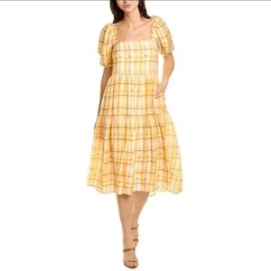 ASTR the Label, llana Midi Dress, Orange/ Yellow Plaid, Size Large